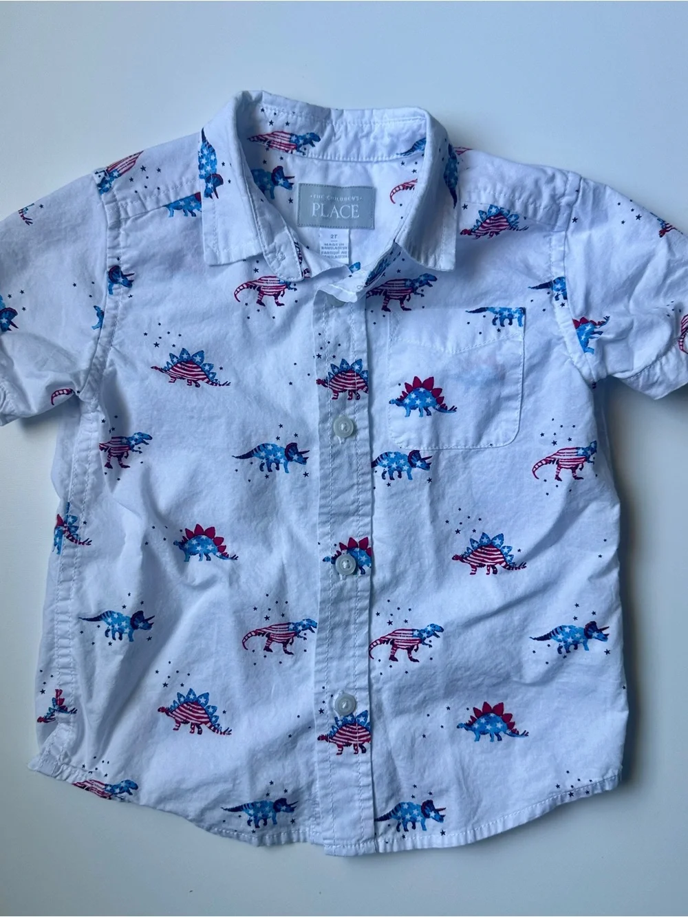 The Children’s Place Patriotic American Dinosaurs White Button Down Shirt 2T